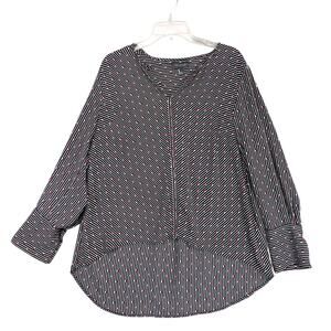 The Limited Women's L Blouse, Geometric Stripes High-Low Hem Oversized Cuffs Mod